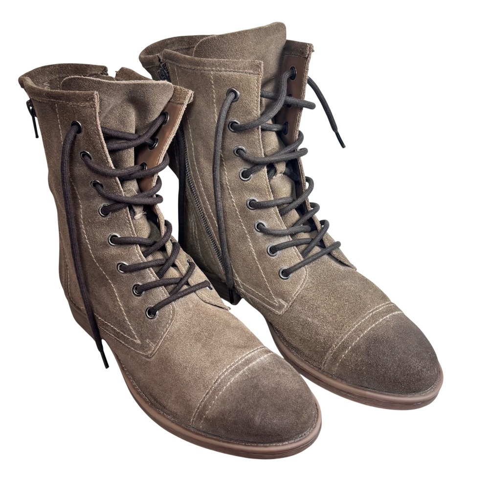 Suede Combat Boots Taupe Brown Lace Up Gorpcore Military Grunge Boho ROAN Sz 9